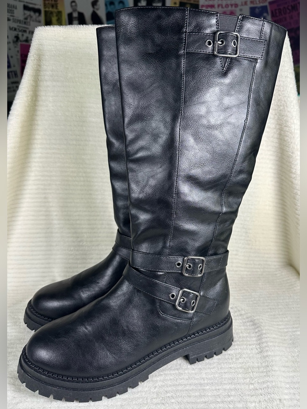 Pop Women’s Baldwin Black Flat Heel Motorcycle Boots NWT Size 9